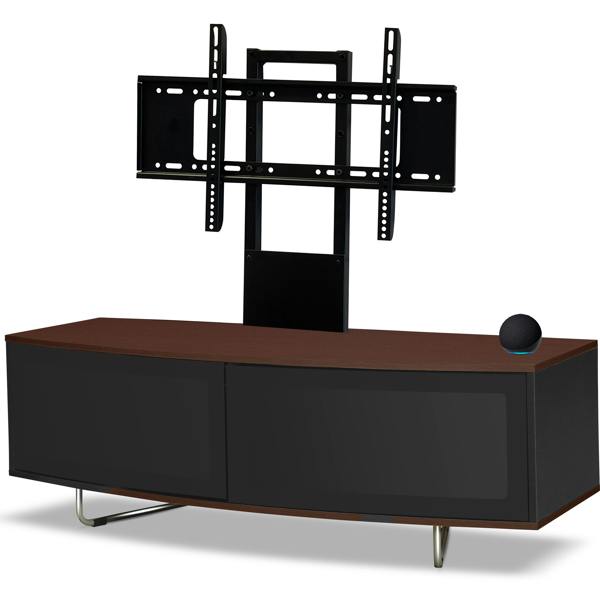 Homeology Caru Black Walnut Beam-Thru Remote Friendly Super-Contemporary D Shape Design 32"-65" LED/OLED/LCD TV Cabinet with Mounting Arm