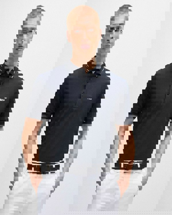 BOSS Green Paule 4 Mens Tipped Collar Polo Shirt NOS - Dark Blue 402