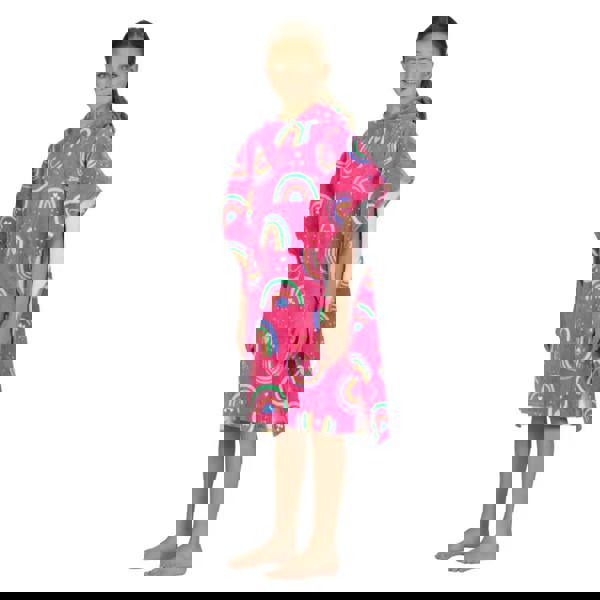 Zoggs Rainbow Magenta Kids Poncho Hooded Towel Robe - Pink