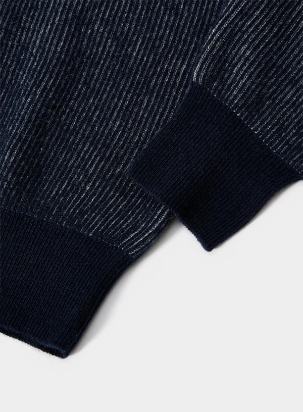 Cashmere Plaited Rib 1/4 Zip in Navy