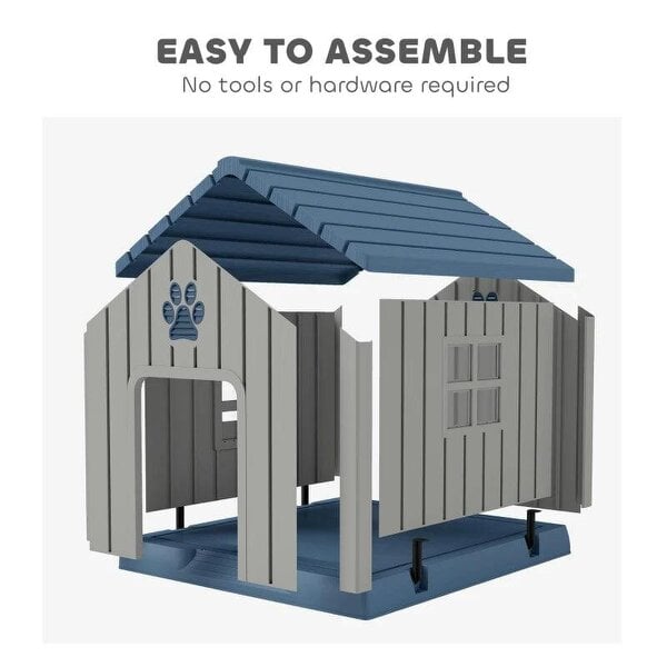 Dog Kennel Outdoor for Medium Dogs, Waterproof Plastic Dog House for Garden, Patio, 85 x 79 x 82 cm, Grey
