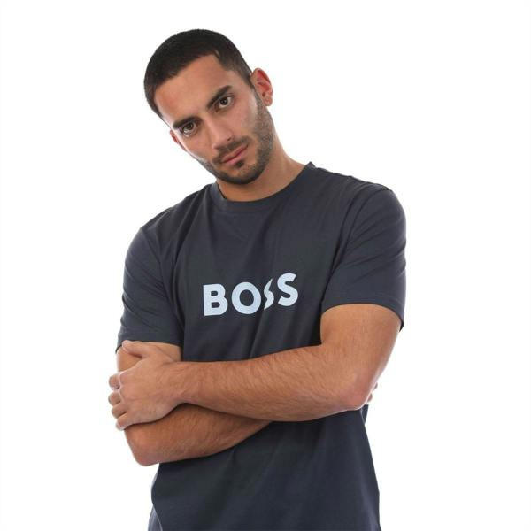 Boss Mens Logo Printed Cotton Regular T-Shirt - Navy - 