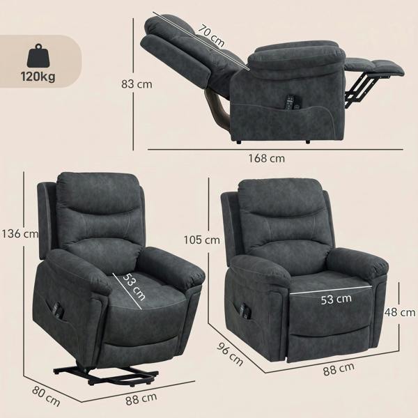 HOMCOM Riser Recliner Chair with Massage and Heat, Recliner Armchair, Grey