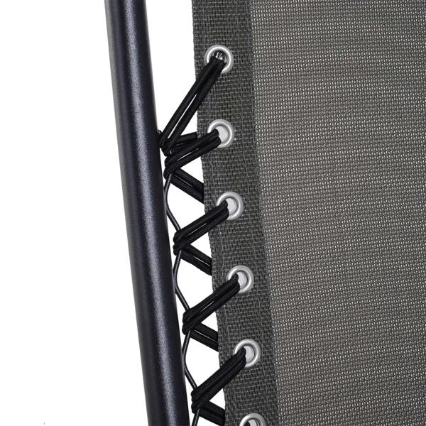 Dark grey textilene chair back panel with metal frame and tie-lacing details