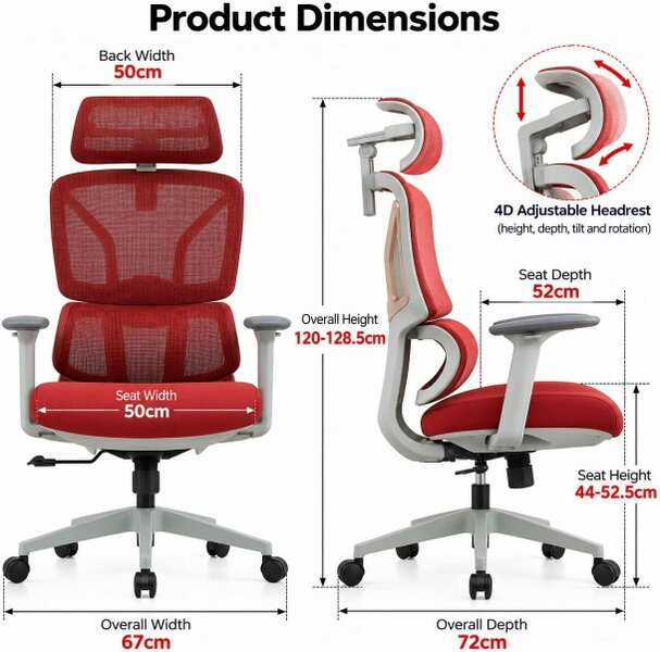 HOMEWEDO  Ergonomic Office Chair with 4D Headrest, Movable Lumbar Support