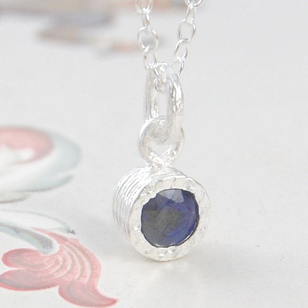 Blue Sapphire September Birthstone Sterling Silver Pendant Necklace