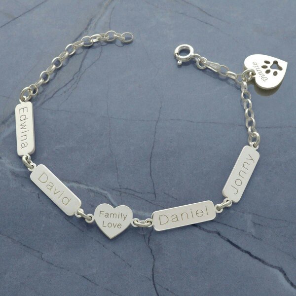 Christopher James of London Sterling Silver Engraved Heart & Horizontal Tags Bracelet