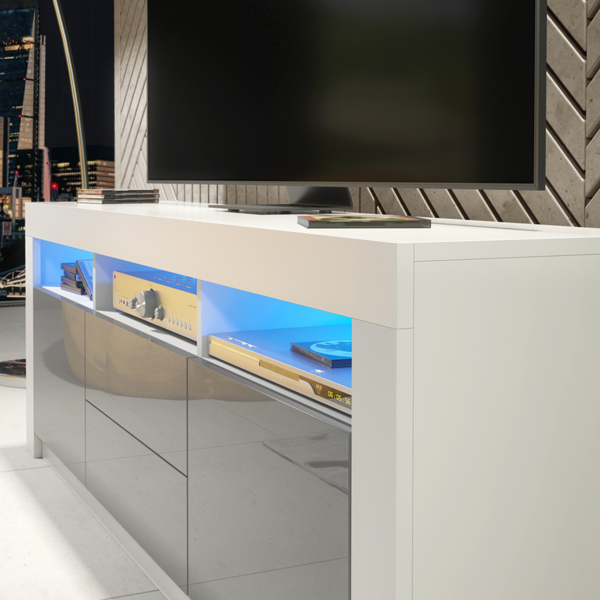 Mex Furniture Spacious 160cm TV Unit & Cabinet with Grey High Gloss Doors and Free LED