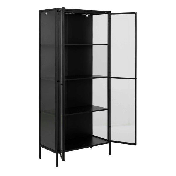 Wyld Haus Graz Matt Black Metal Tall Display Cabinet 2 Doors