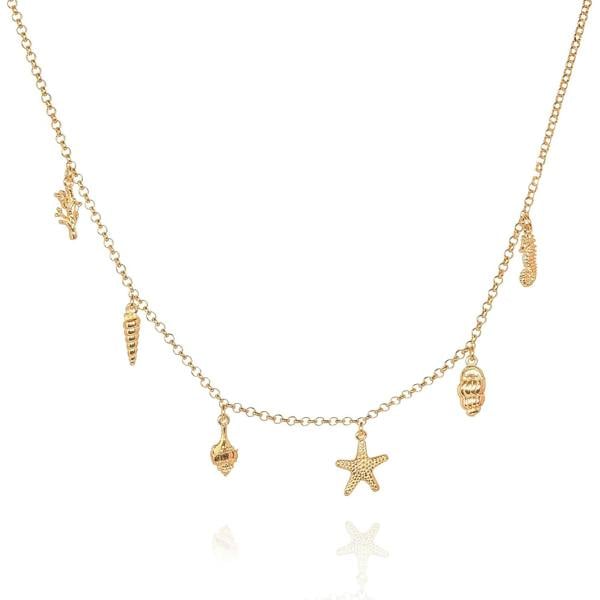 namana Gold Plated Sterling Silver Necklace with Starfish, Shells, Seahorse and Coral Charms for Women