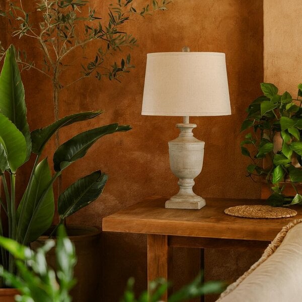 Wyld Haus Baroville Grey Ages Table Lamp With Cream Linen Shade