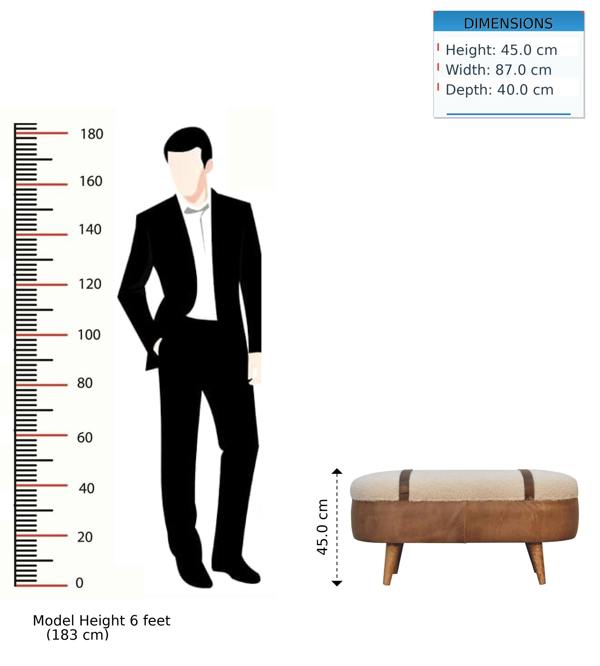 Artisan Furniture Solid Wood Tan Buffalo Boucle Nordic Bench