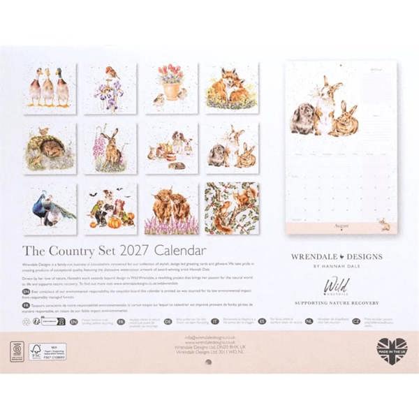 Wrendale Designs, The Country Set A4 Calendar 2027, Wall Calendars, Month To View, Animals, Gift