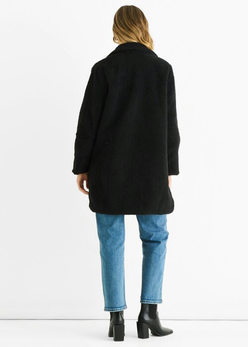 Gini London Black Faux Fur Longline Teddy Overcoat