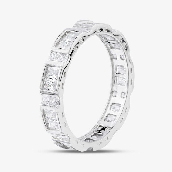 T. H. Baker Silver Baguette & Brilliant Cut Cubic Zirconia Full Eternity Ring R7637-1
