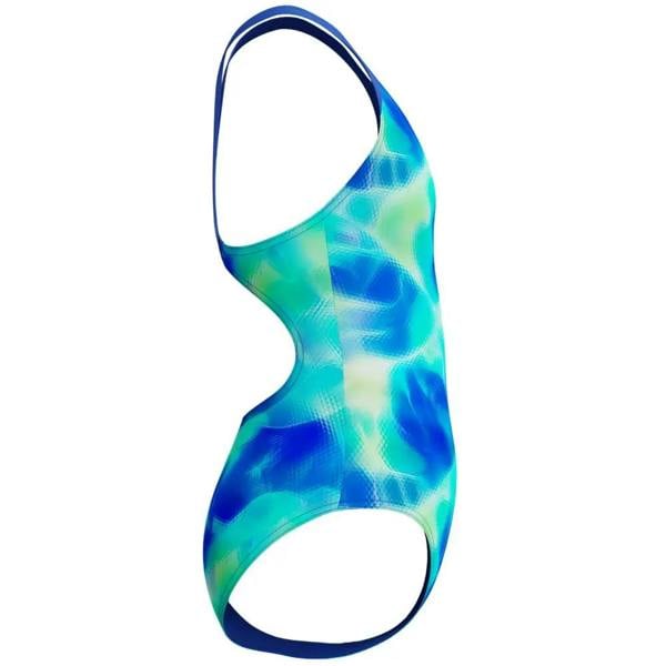 Vibrant blue and teal printed splashback swimsuit by Speedo for girls