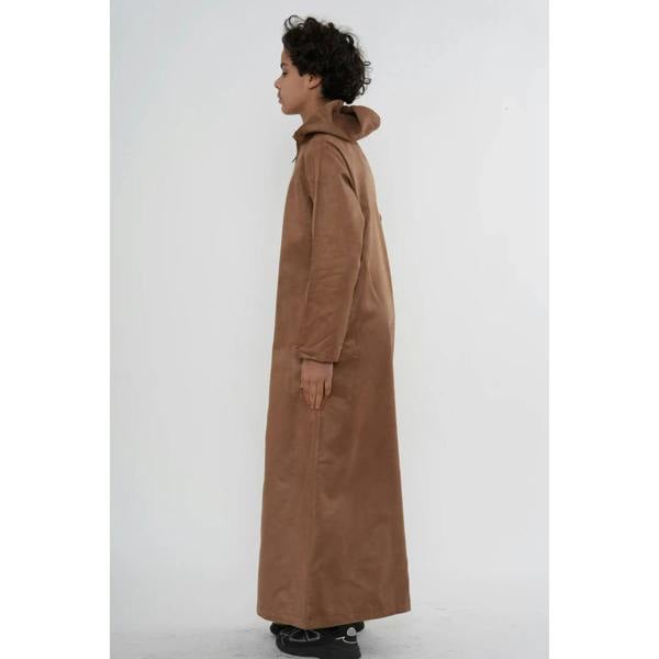 HM12 - Boy's Hooded Suede Emirati Omani Zipped Thobe - Camel - Thobez - 13
