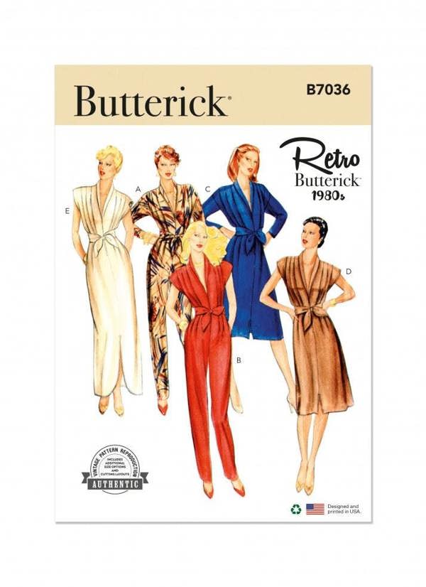 Butterick Sewing Pattern 7036, Dresses, Jumpsuits, Vintage Style for Women, H5 (6-8-10-12-14) - Intermediate