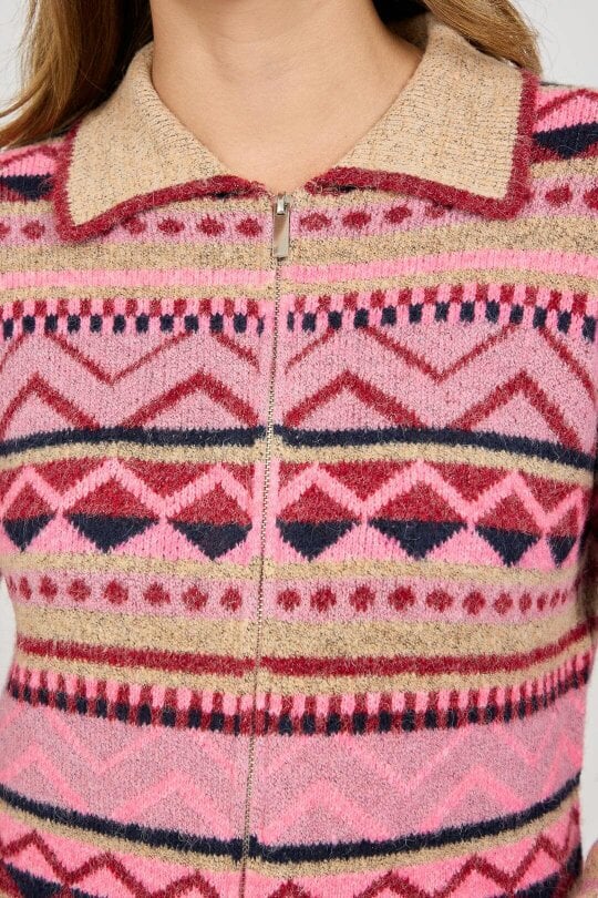 Mudflower Fair Isle Collared Knit Cardigan