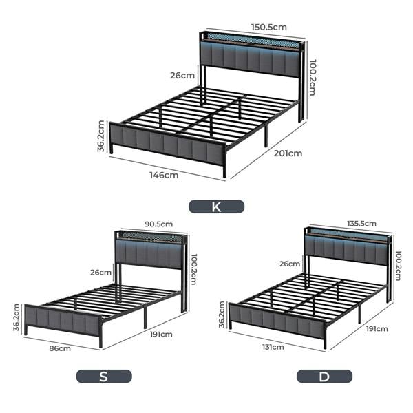 Levede Led Ottoman Bed Frame with Storage Upholstered Single Double King USB