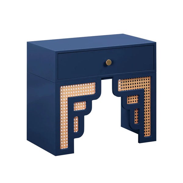 Furniture Edit Suzie Navy & Rattan Nightstand