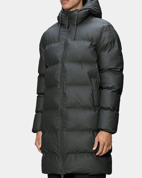 Rains Alta Long Unisex Puffer Jacket - 153 Dark Grey | CHO | Designer Unisex Padded Jackets