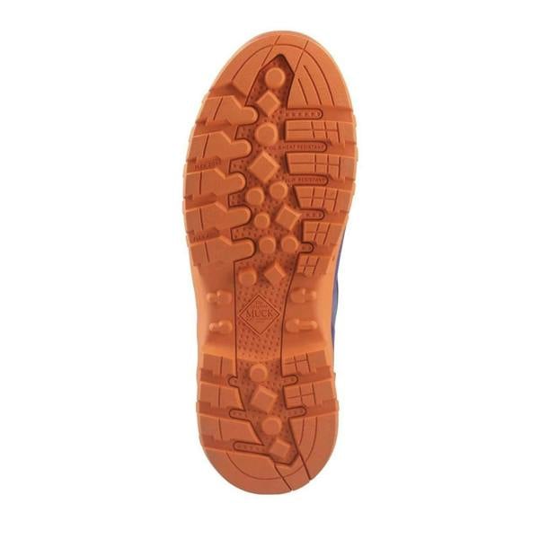 Muck Boots MUCK Boots GRIT S5 Womens Tall Safety Composite Toe/Midsole Wellie, orange safety sole of the boot with tread pattern for traction.