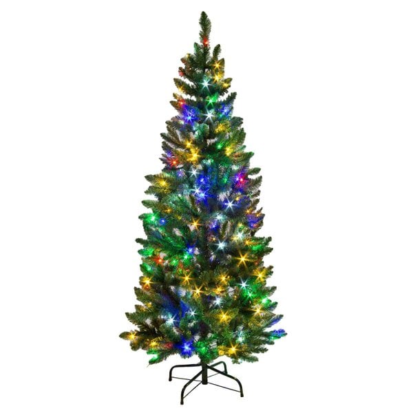 Shatchi 5ft, 6ft and 8ft Slim Green Pre-Lit Christmas Trees with Multicolour LEDs