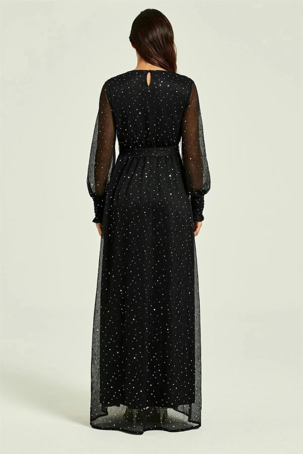 FS Collection Sparkle Gown Long Sleeve Bridesmaid Maxi Dress In Black