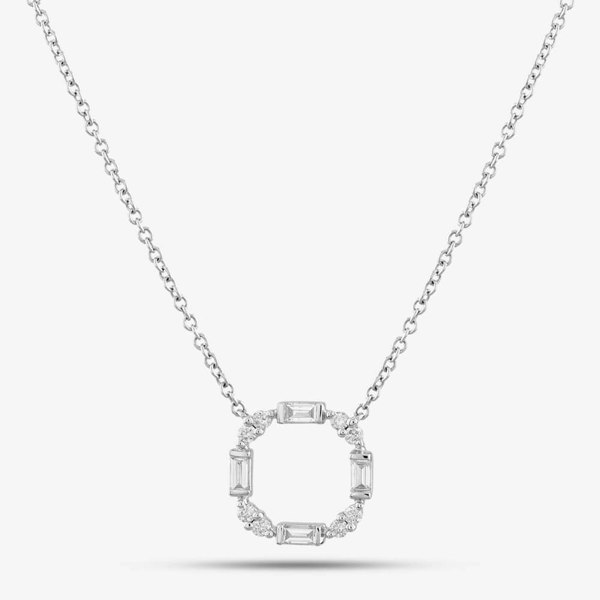 T. H. Baker 18ct White Gold 0.36ct Baguette & Brilliant Cut Diamond Open Circle Necklace LG253/NA