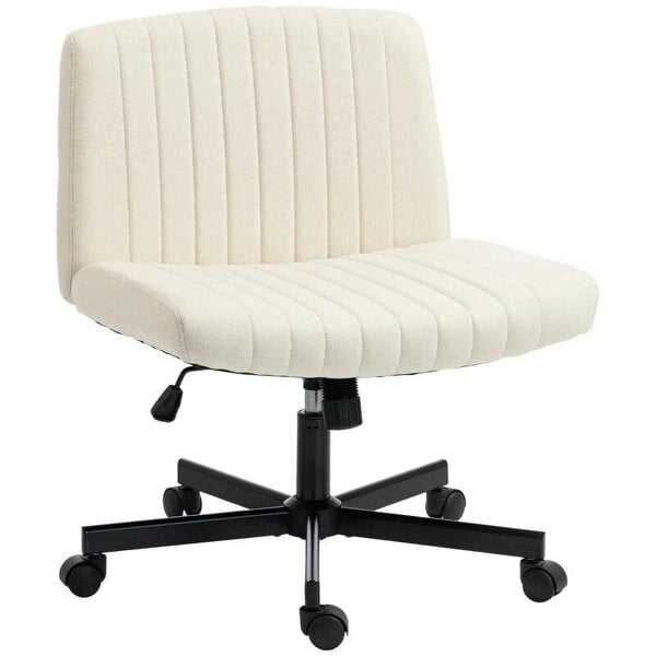 Imitation Linen Criss Cross Legged Desk Chair, Armless Office Chair with Wheels, Green