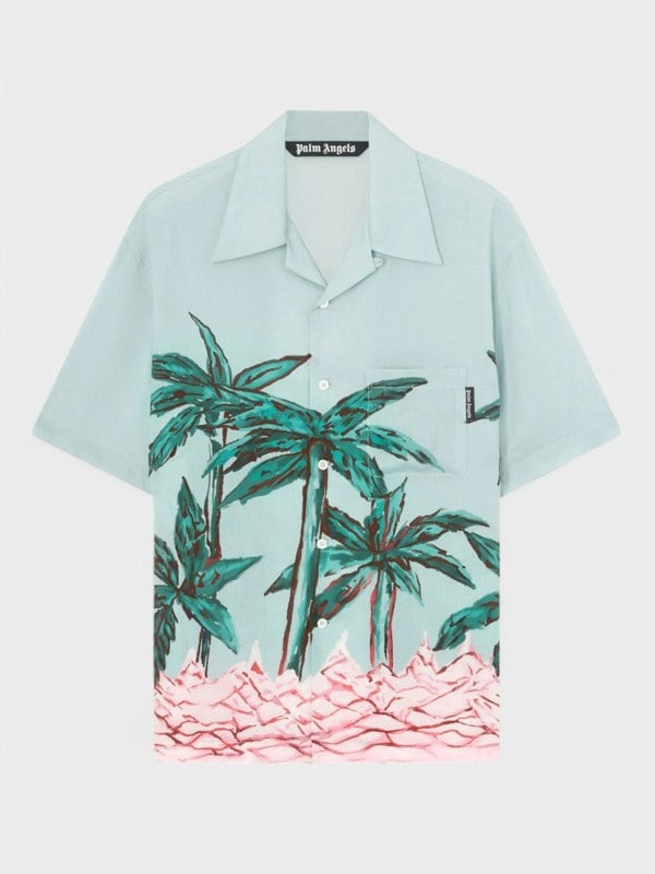 Palm Angels Palms Row Button Up Bowling Shirt 'Light Blue/Green' - Supplied FashionPalm Angels