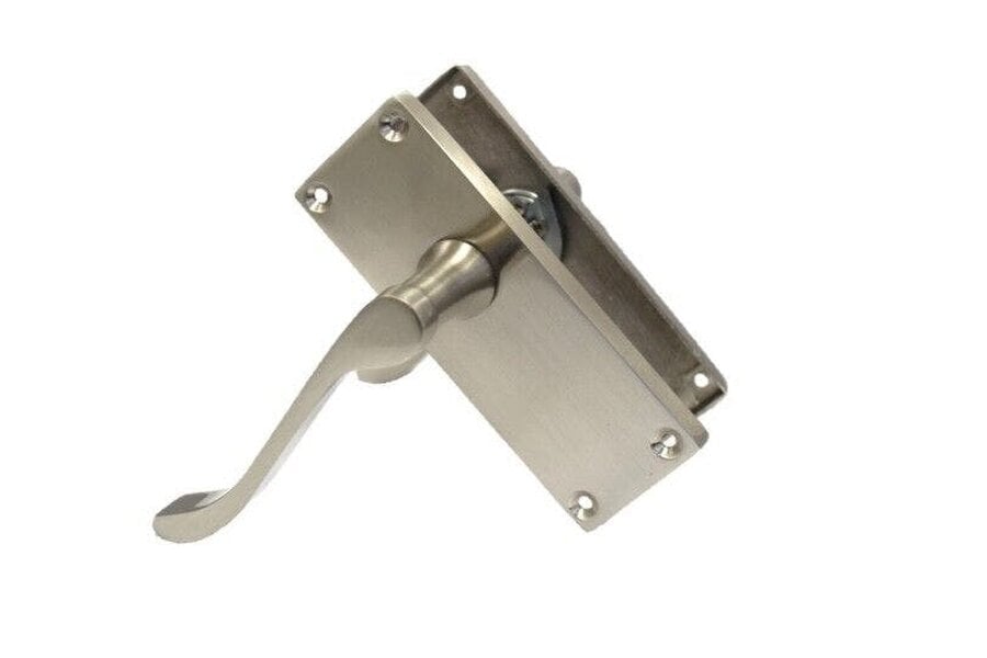 EDH Door Hardware Satin Nickel Victorian Scroll Door Handles – Modern Lever Latch Handles on Backplate – 118mm x 42mm