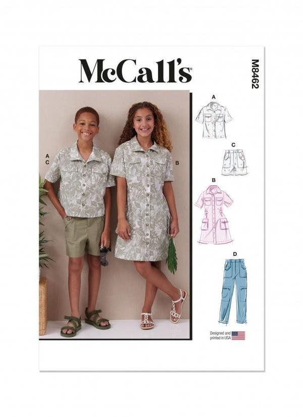 McCalls 8462 Paper Sewing Pattern – Kids' & Teens' Shirt, Shorts, Trousers & Dress, Size 7-14, Intermediate