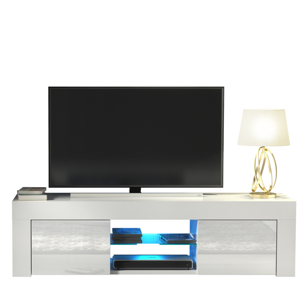 Mex Furniture Striking 130cm TV Unit & Cabinet White High Gloss Doors Free LED Lights