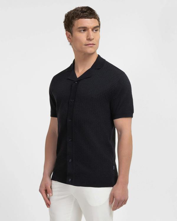 Steel & Jelly Aldgate - Chevron Textured Knitted Short Sleeve Shirt