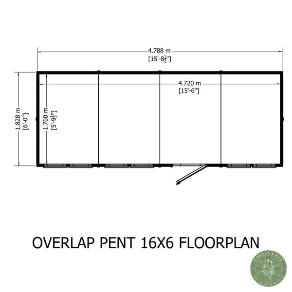 Shire Overlap 16x6 single door pent shed