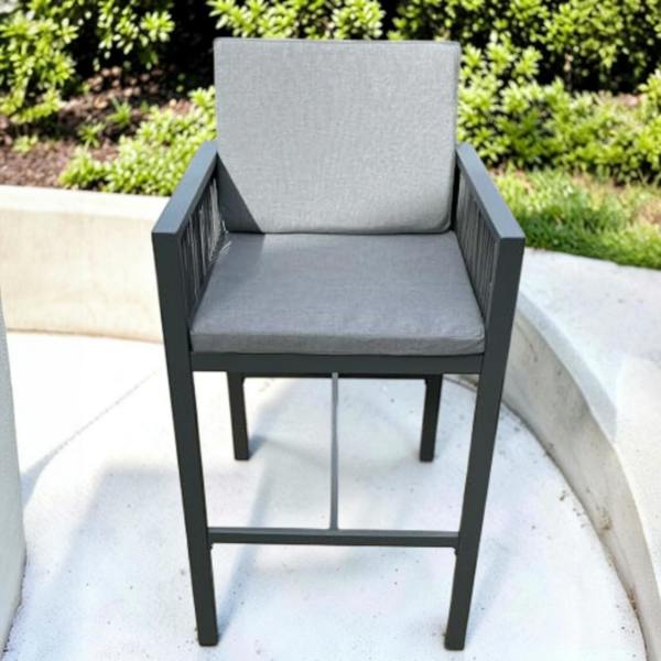 The Garden Marketplace Monaco 2 Seater Tall Garden Bar Table & Stool Bistro Set – Grey Powder-Coated Aluminium with Grey Glass Top (70 x 70cm)