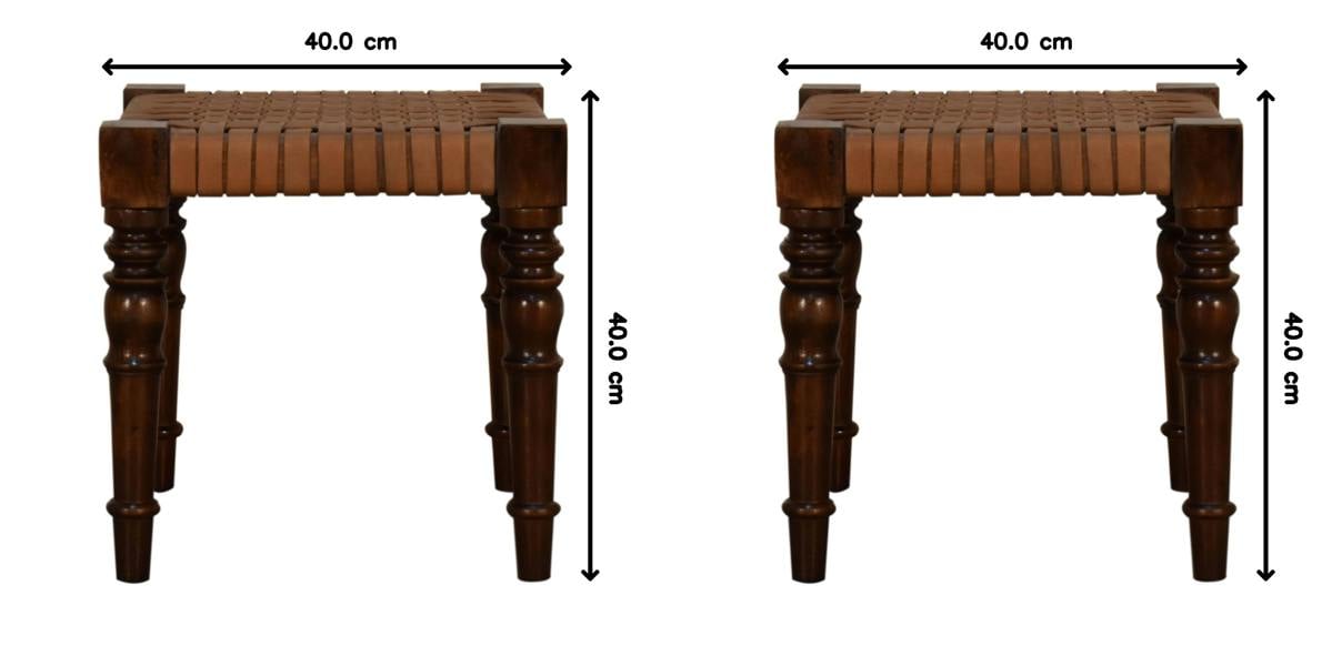 Artisan Furniture Solid Wood Woven Leather Footstool