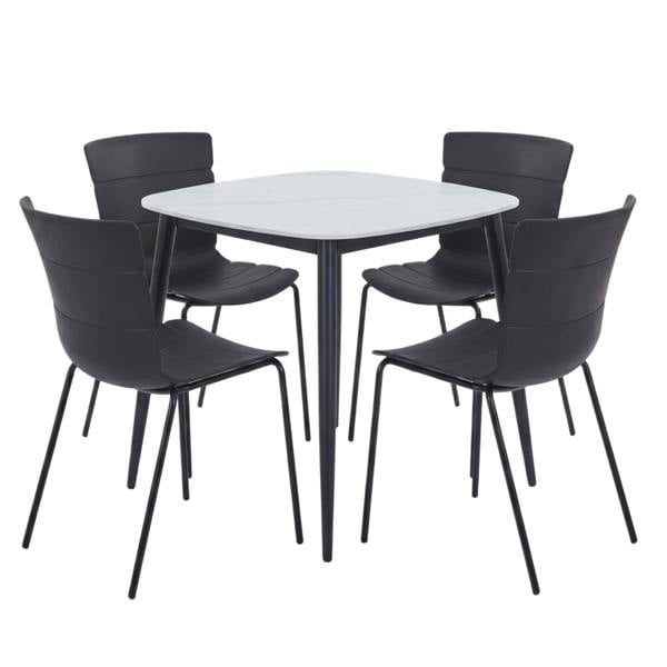 Core Products Aspen Dining Set - White Sintered Stone Square Table & 4 Bali Dining Chairs