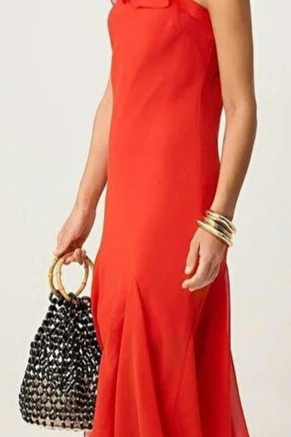WOVCOR Abstract Pattern Chiffon Midi Lined Party Dress
