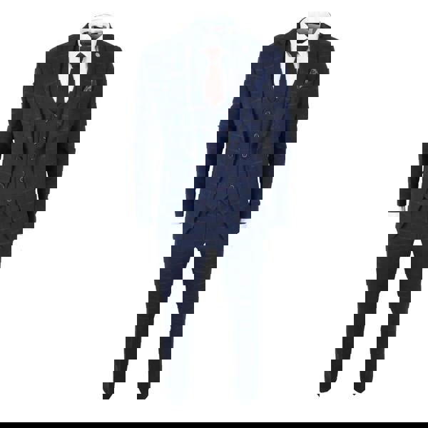 TruClothing TP-34 - Men's 3 Piece Navy Plaid Check Tailored Fit Suit