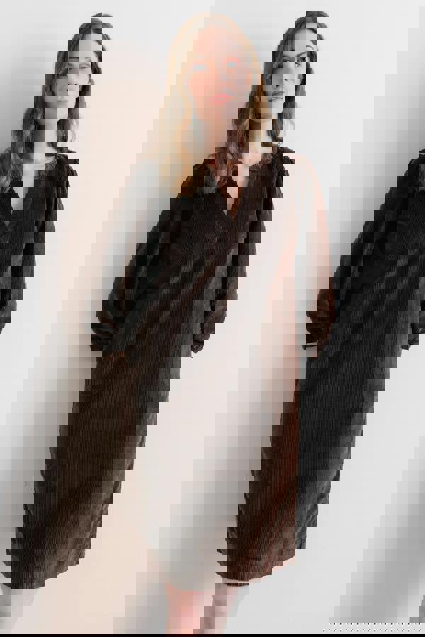 Lily & Me Harvest Stretch Jumbo Cord Shift Dress Chocolate