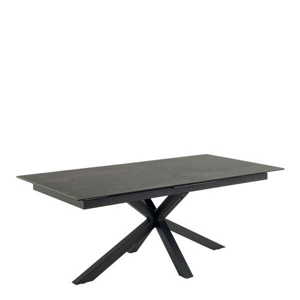 Wyld Haus Perth 200cm Black Ceramic Extendable Dining Table Industrial Black Metal Legs