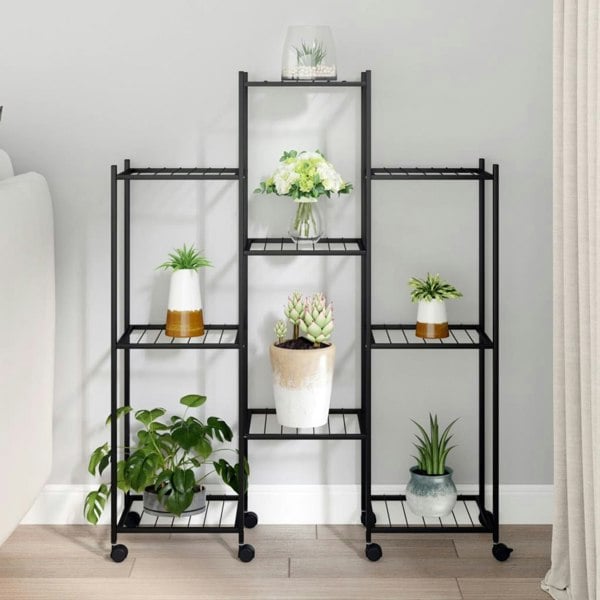 Berkfield Flower Stand with Wheels 83x25x103.5 cm Black Iron