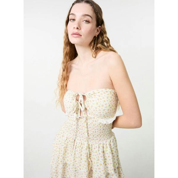 Pink Vanilla Ditsy Floral Ruched Cup Tiered Mini Dress