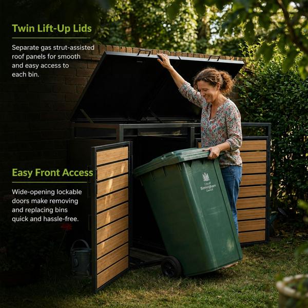 Nicoman Outdoor Metal Garbage Bin Shed with Wood Effect Doors