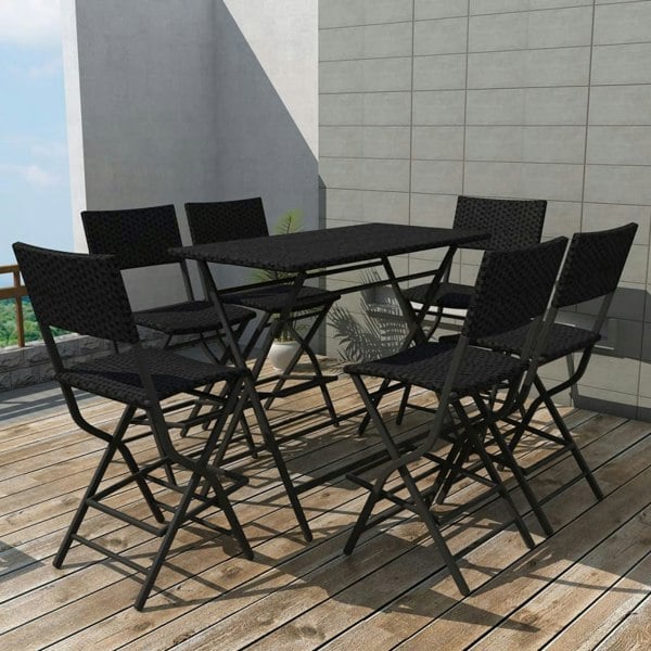Berkfield 7 Piece Folding Outdoor Dining Set Steel Poly Rattan Black