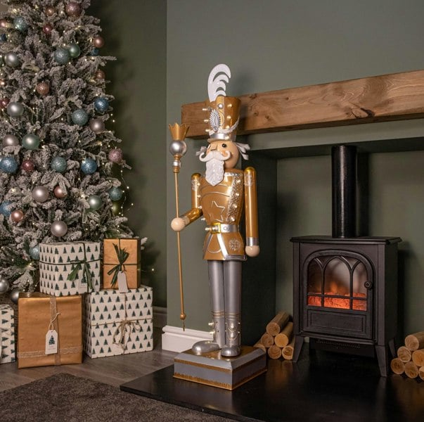 Samuel Alexander 1.2m Battery Operated Light up Giant Christmas Gold Nutcracker with LEDs