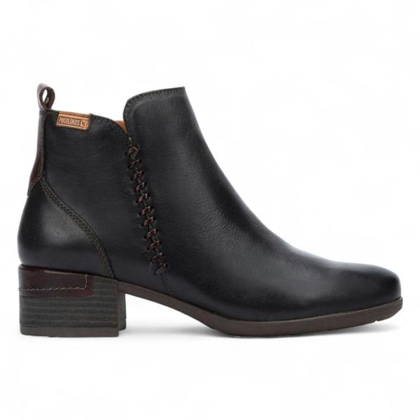 Pikolinos Women's Pikolinos Malaga Black Leather Ankle Bootie Zip Mid-Heel Everyday Boots